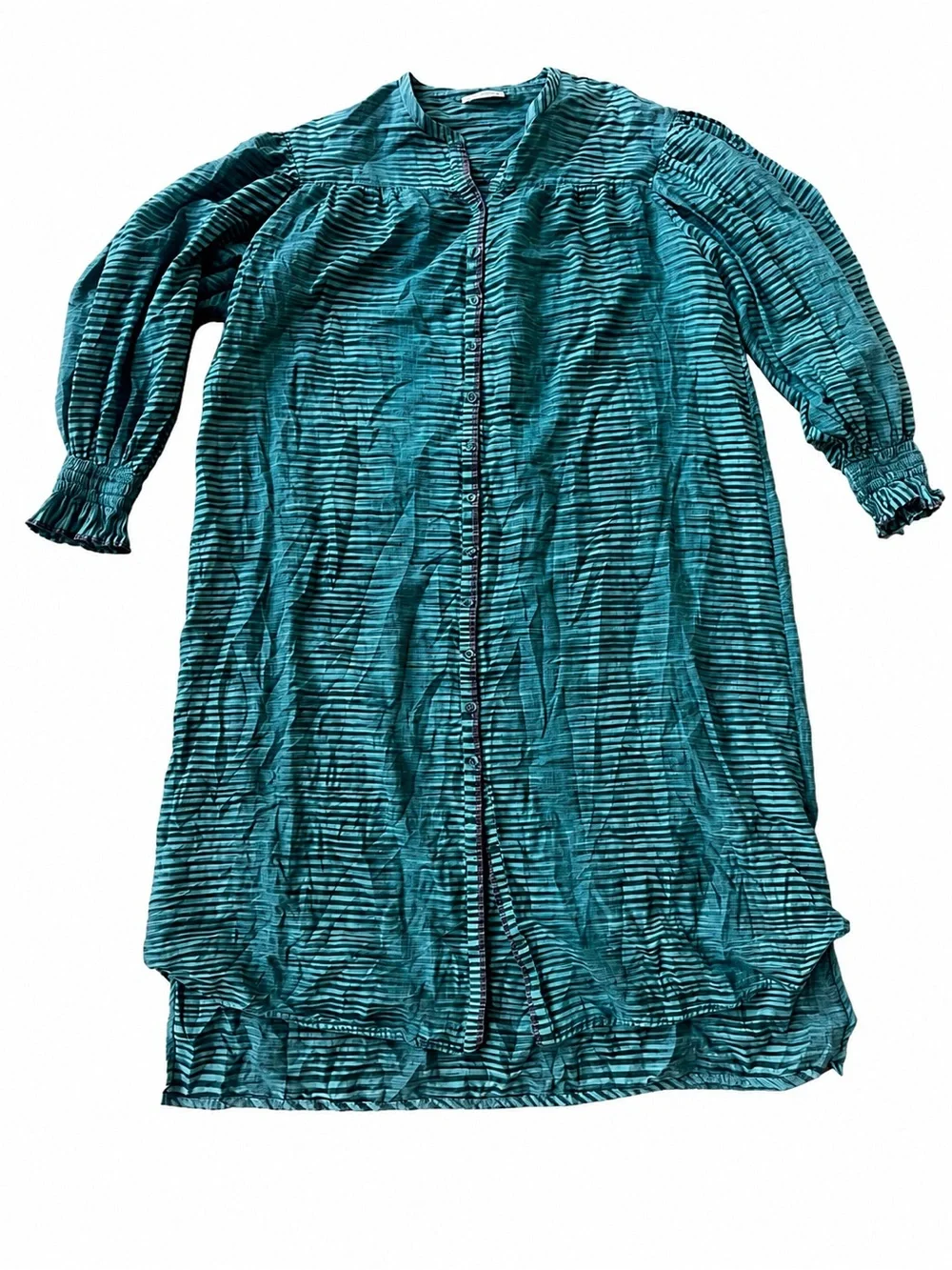 Ulla Johnson Striped Teal Button Front Midi Maxi Shirt Dress Size 10 - Picture 2 of 9